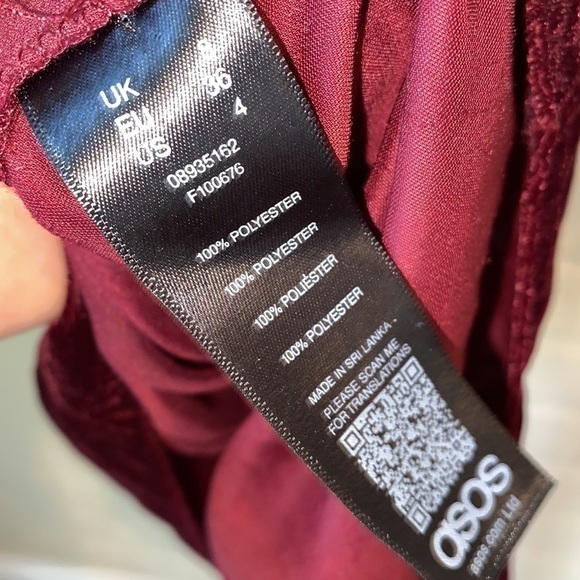 ASOS red dress velour velvet‎ faux wrap size 4 - Picture 6 of 6